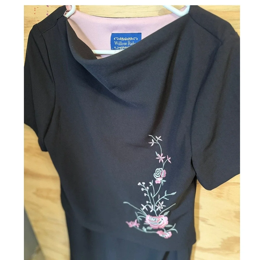 Women's Willow Ridge Vintage Dress 12 Black Embroidered Formal